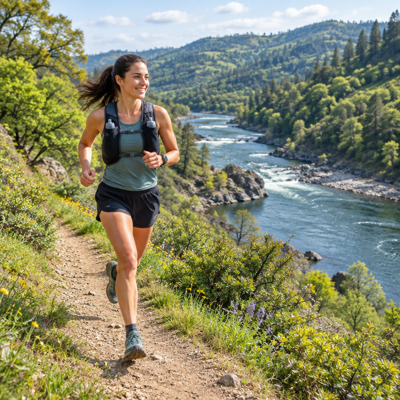 Trail Running atmosphere in Rattlesnake Bar (start) / Auburn (finish), United States, representing American River 10 Mile Run 2027