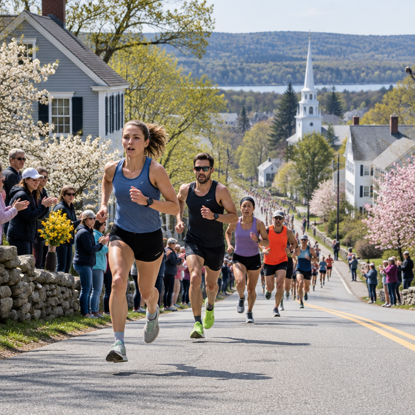 Road Running atmosphere in Hopkinton (start) / Boston (finish), United States, representing Boston Marathon 2027 (131st)