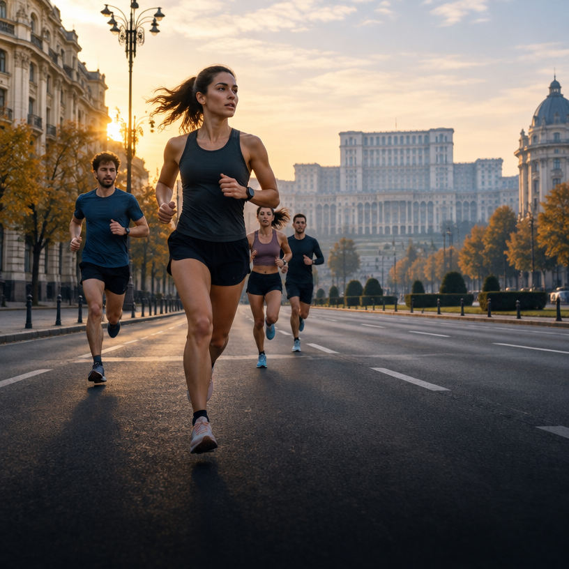 Road Running atmosphere in Bucharest, Romania, representing Bucharest Marathon 10K 2026