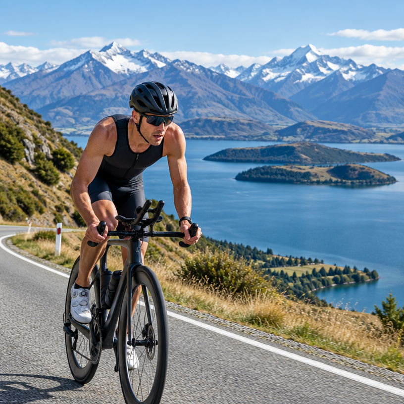 Triathlon atmosphere in Wānaka, New Zealand, representing Gallagher Insurance Challenge Wānaka 100 2027