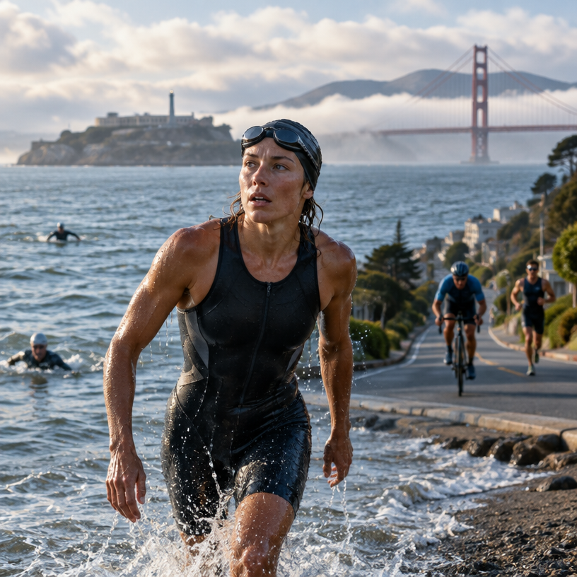 Triathlon atmosphere in San Francisco, United States, representing Sokin Escape From Alcatraz Triathlon 2027