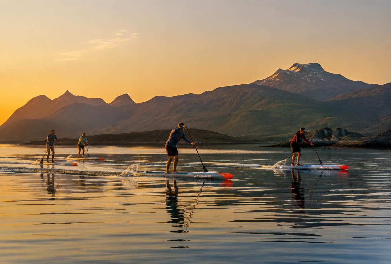 A paddler setting off across open water
