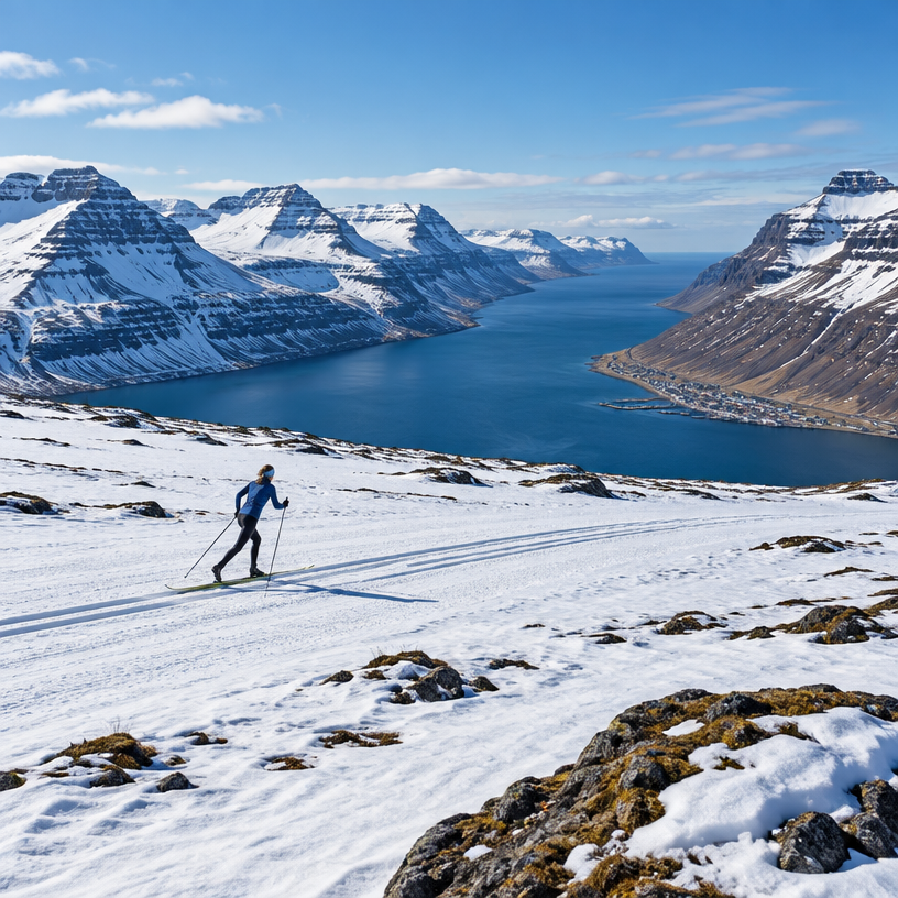 Nordic / Cross-country atmosphere in Ísafjörður, Iceland, representing Fossavatnsgangan 2027 (12.5 km classic)