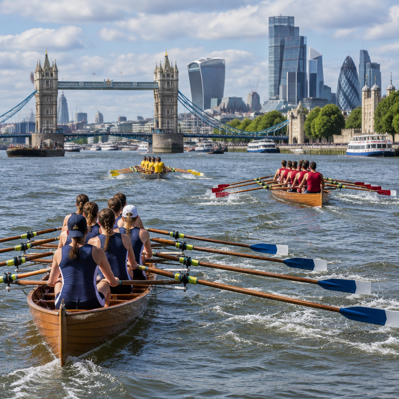 Rowing atmosphere in London (River Thames), United Kingdom, representing Great River Race 2027