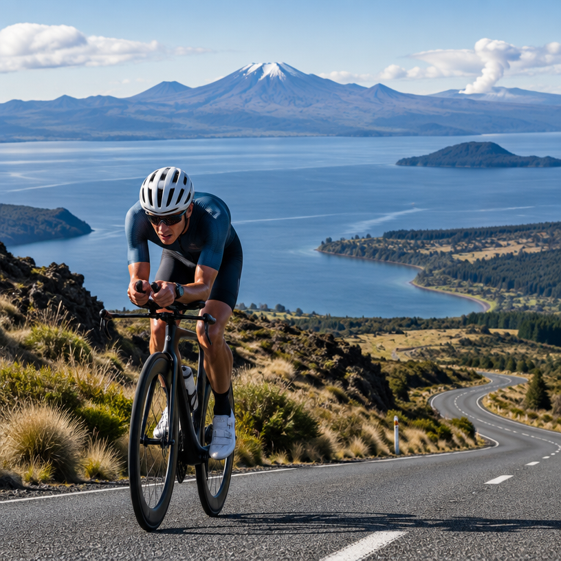 Triathlon atmosphere in Taupō, New Zealand, representing ANZCO Foods IRONMAN New Zealand 2027