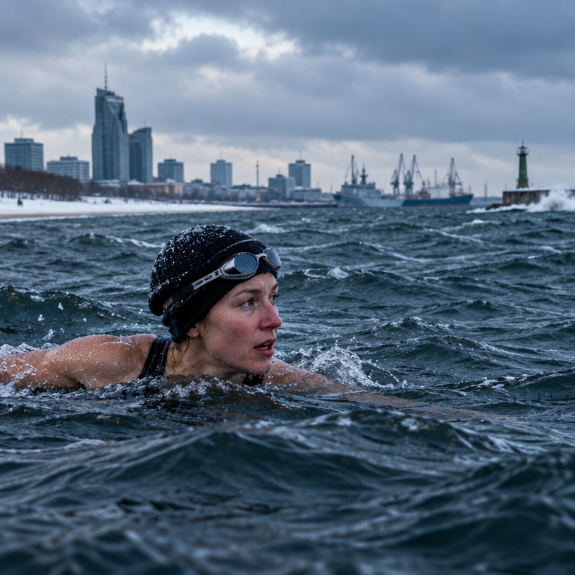 Ice Swimming atmosphere in Gdynia, Poland, representing IWSA Winter Swimming World Cup & European Championship – Gdynia 2027