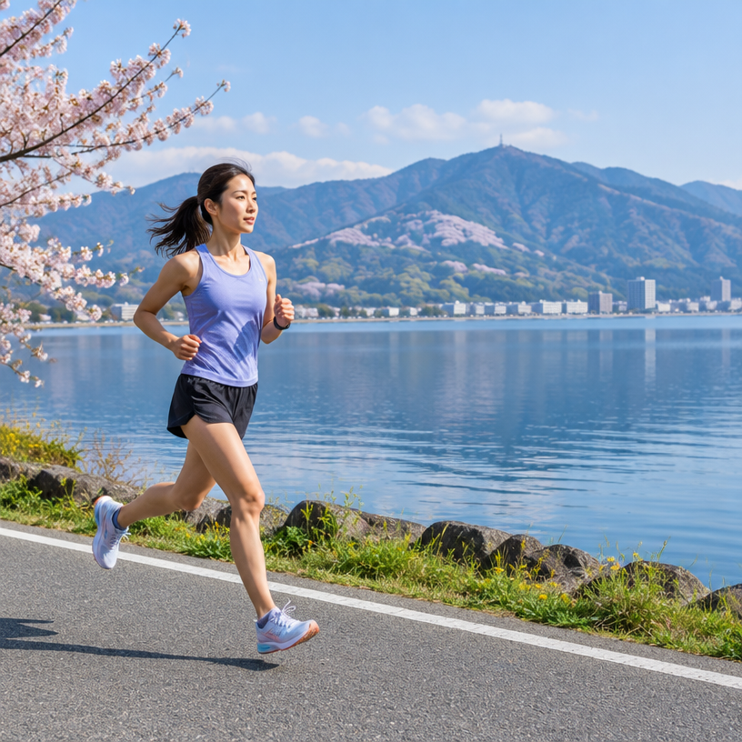 Road Running atmosphere in Otsu, Japan, representing Lake Biwa Marathon 2027