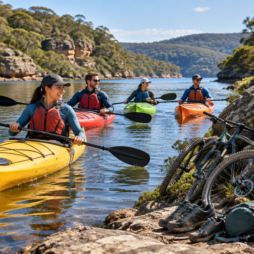 Adventure Racing atmosphere in Royal National Park (Sydney), Australia, representing Max Adventure Race Sydney Novice 2027