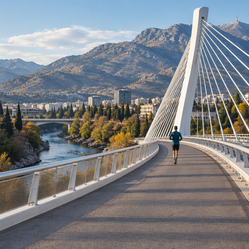 Road Running atmosphere in Podgorica, Montenegro, representing NLB Podgorica Millennium Run 2026 (10 km)