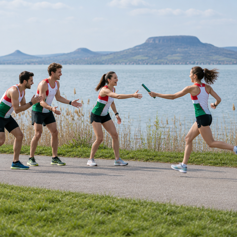 Relay atmosphere in Balatonfüred, Hungary, representing NN Ultrabalaton 2-6 Person Team Relay 2027