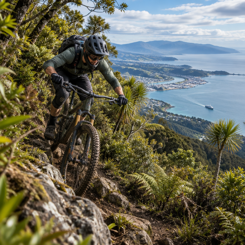 MTB Enduro atmosphere in Nelson, New Zealand, representing NZ MTB Rally 2027 (Edition 4)