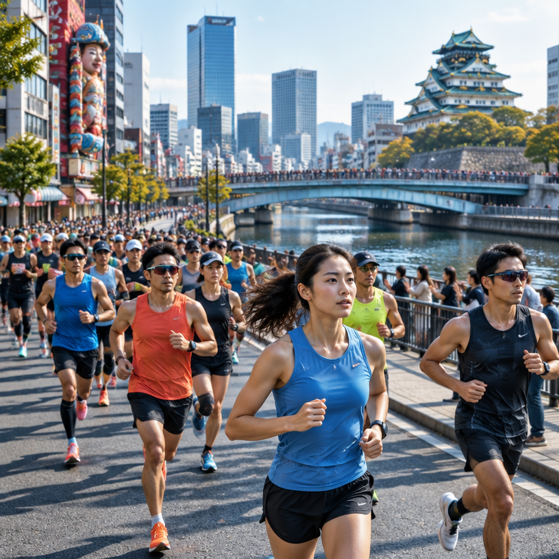 Road Running atmosphere in Osaka, Japan, representing Osaka Marathon 2027
