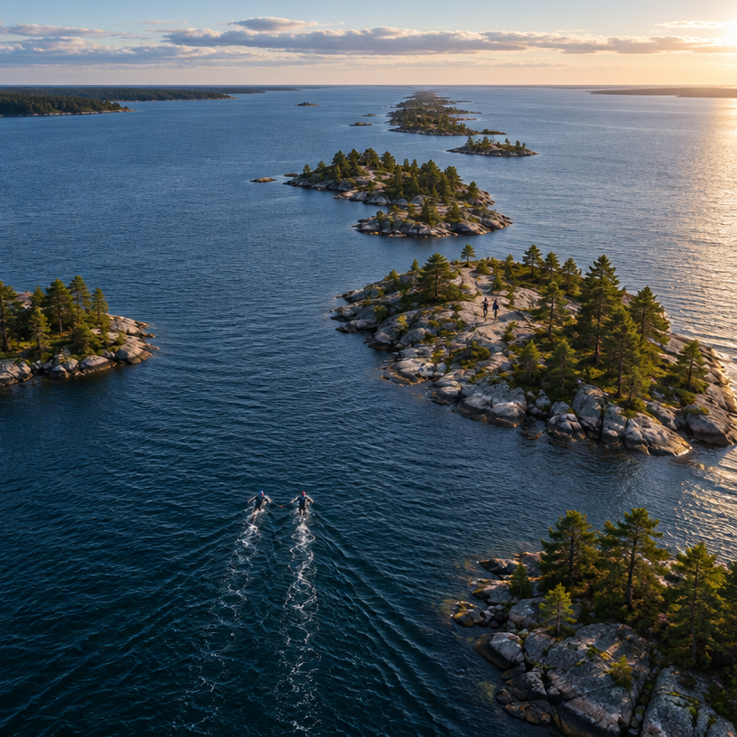 Swimrun atmosphere in Sandhamn (start) / Utö (finish), Sweden, representing ÖTILLÖ, The Swimrun World Championship 2027