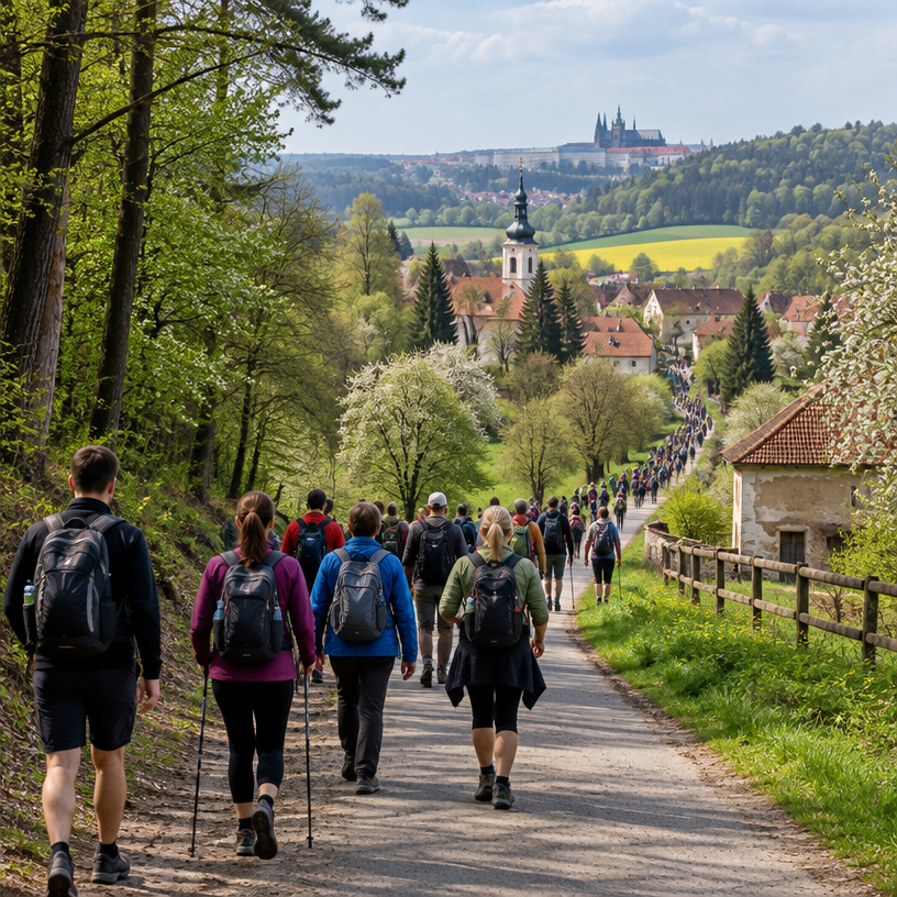 Long-distance Walking atmosphere in Prague to Sedlec-Prčice, Czech Republic, representing Pochod Praha-Prčice 2027