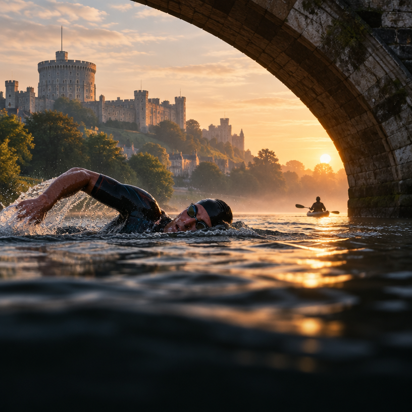 Triathlon atmosphere in Windsor, United Kingdom, representing Royal Windsor Triathlon Sprint 2027