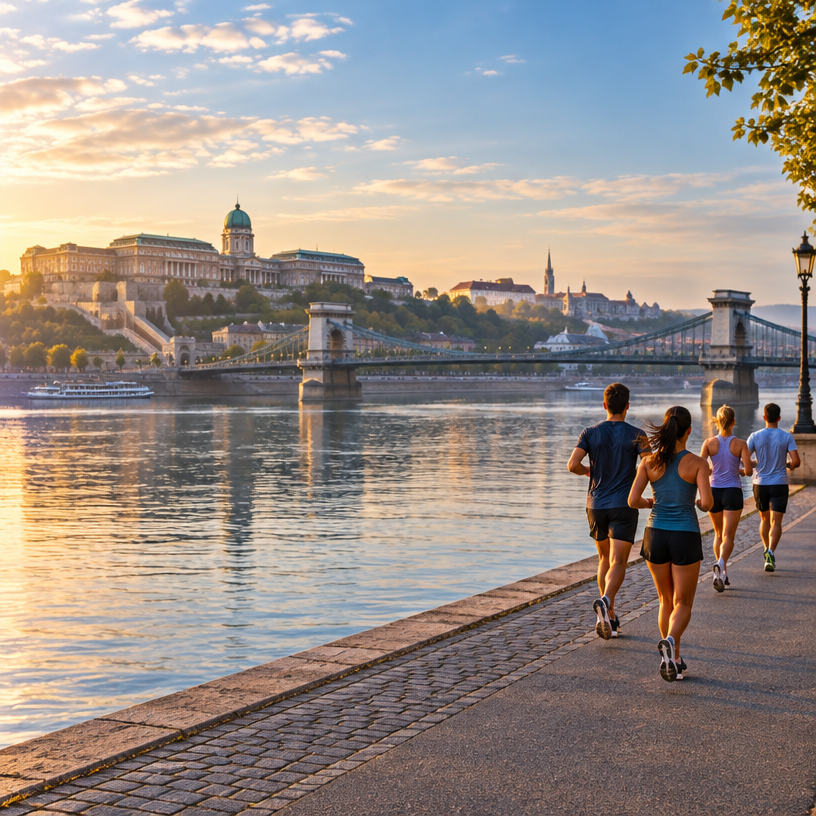 Road Running atmosphere in Budapest, Hungary, representing SPAR Budapest Marathon Festival 2026 (Riska 10 km)