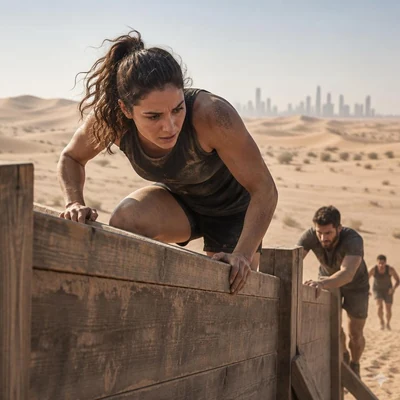 Obstacle Course Racing atmosphere in Al Wathba, United Arab Emirates, representing Spartan Beast World Championship Abu Dhabi 2026