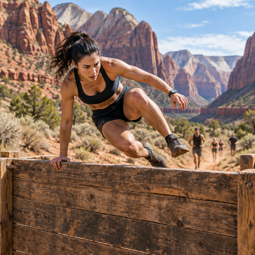 Obstacle Course Racing atmosphere in Zion / southern Utah venue, United States, representing Spartan Zion Sprint 2027