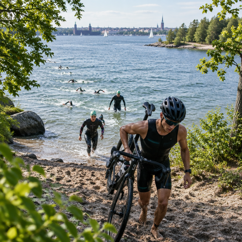 Triathlon atmosphere in Stockholm (Stora Skuggan, Norra Djurgården), Sweden, representing STHLM Triathlon Motion-Kort (Sprint) 2027