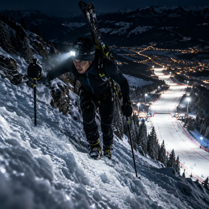 Ski Mountaineering / Skimo atmosphere in Kitzbühel, Austria, representing Streif Vertical Up 2027