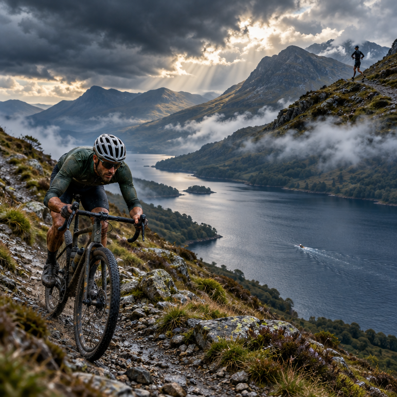 Triathlon atmosphere in Arrochar Alps (Loch Goil area), United Kingdom, representing The Restless Gravel XTRI 2027