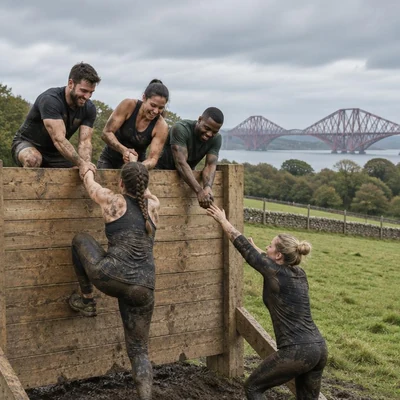 Obstacle Course Racing atmosphere in South Queensferry, United Kingdom, representing Tough Mudder Scotland 2027