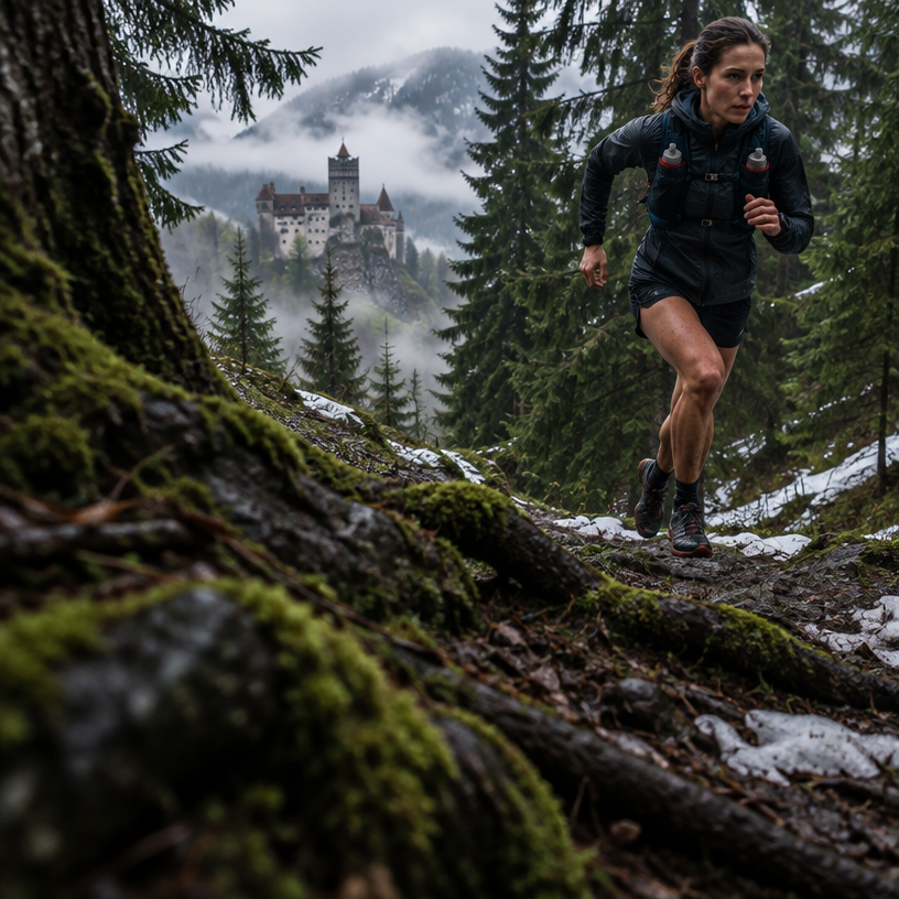 Trail Running atmosphere in Bran, Romania, representing Transylvania 100 (20K) 2027