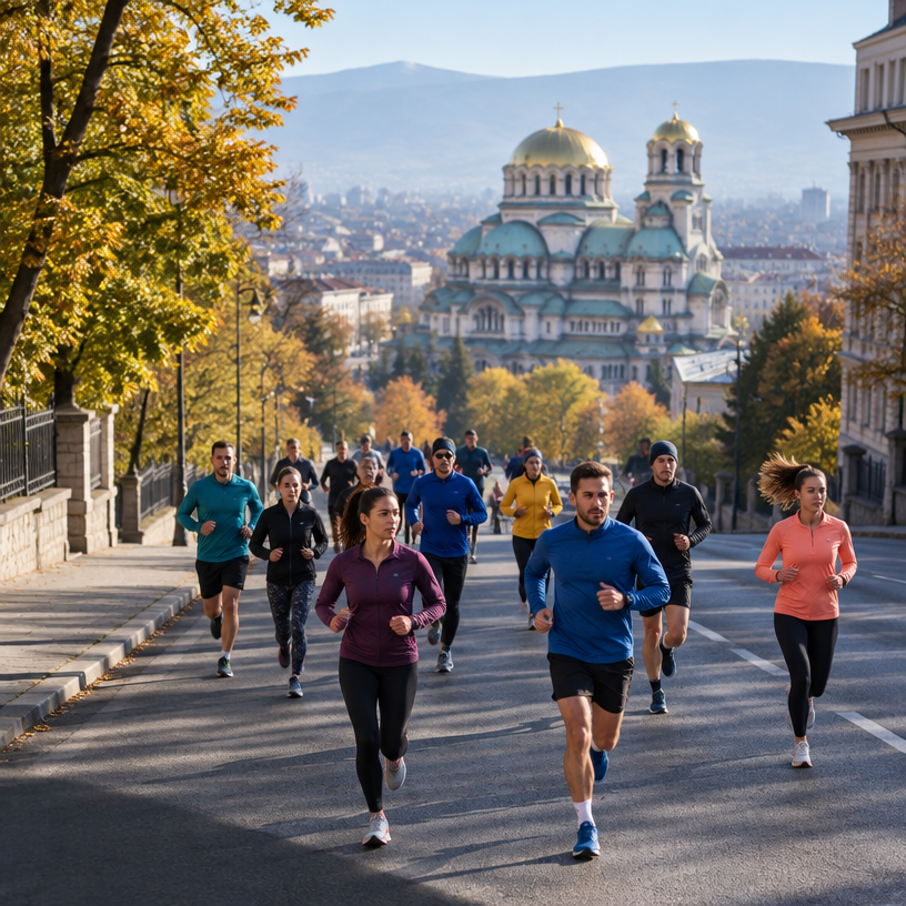 Road Running atmosphere in Sofia, Bulgaria, representing Wizz Air Sofia Marathon 10 km Garmin Run 2026