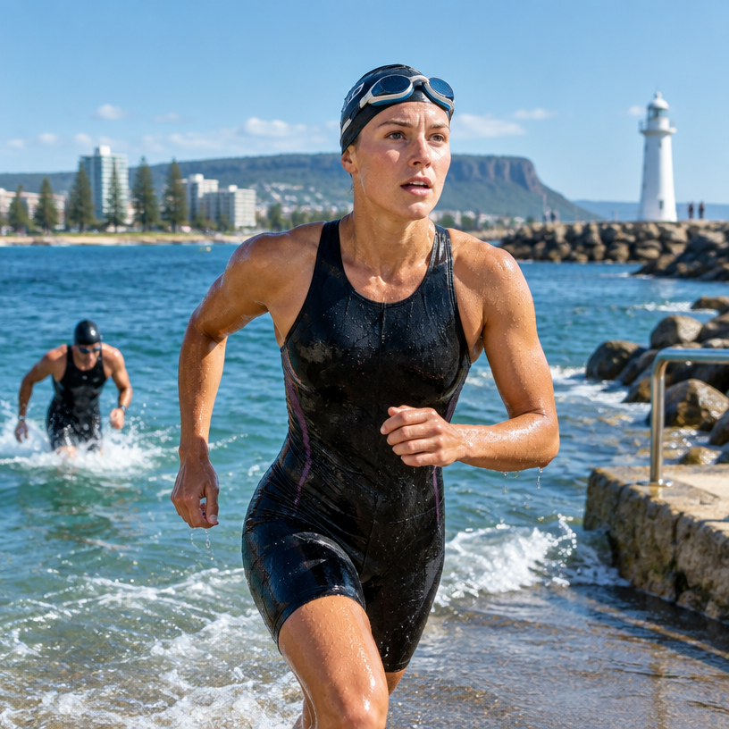 Aquathlon atmosphere in Wollongong, Australia, representing MMJ Wollongong Aquathon Short 2027