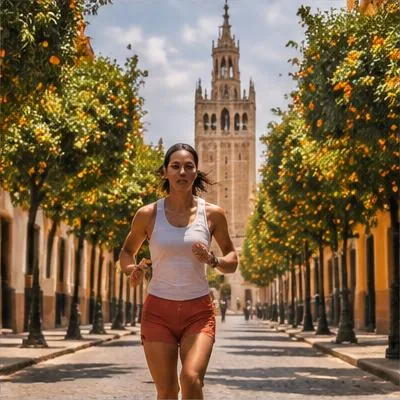 Road Running atmosphere in Seville, Spain, representing Zurich Maratón de Sevilla 2027